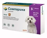 Жевательная таблетка от блох и клещей для собак Zoetis Симпарика 10мг, 1 табл. на 2,5-5 кг, 1 табл.