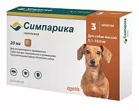 Жевательная таблетка от блох и клещей для собак Zoetis Симпарика 20мг, 1 табл. на 5-10 кг, 1 табл.