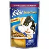 Влажный корм для кошек Феликс Sensations ГвЖ утка/шпинат 85г