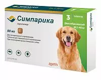 Жевательная таблетка от блох и клещей для собак Zoetis Симпарика 80 мг, 1 табл. на 20-40 кг, 1 табл.