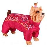 Комбинезон для собак DEZZIE Китайская хохлатая красный с цветами, девочка (болонья, синтепон)