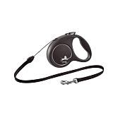 Рулетка для собак Flexi Black Design cord S 5м, 12кг серебряная